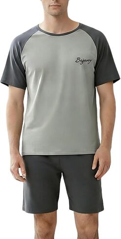 Mens Pajama Sets Summer Pjs Short Sleeve Sleepwear Nightwear Lightweight Quick Dry Soft Two-Pieces Loungewear in Saudi Arabia