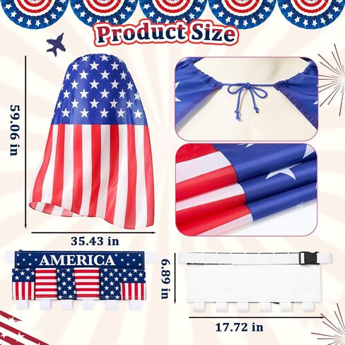 Mepase 5 Pcs 4th of July Outfit American Flag Costume Set- Cape Socks Sunglasses Beer Belt Mullet Wig for 250th Anniversary in Kuwait