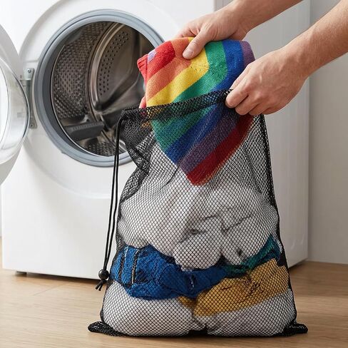 6-Pack Mesh Bags Drawstring- 11.8'' x 9.8'' Breathable Mesh Bag w/Lock for Gym,Travel, Camping, Beach - Multipurpose Storage Net Bag for Balls, Swim Gear, Laundry, Toys in Kuwait
