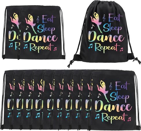 12 Pcs Dance Party Favor Bags Dance Drawstring Backpack Sports Party Supplies Goodie Bags for Dancer Storage Candy Snacks Treat Bag for Sports Theme Birthday Parties(9.8x11.8Inch) in Saudi Arabia