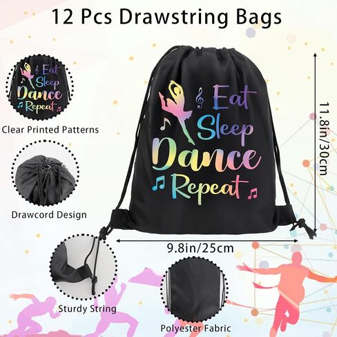 12 Pcs Dance Party Favor Bags Dance Drawstring Backpack Sports Party Supplies Goodie Bags for Dancer Storage Candy Snacks Treat Bag for Sports Theme Birthday Parties(9.8x11.8Inch) in Saudi Arabia