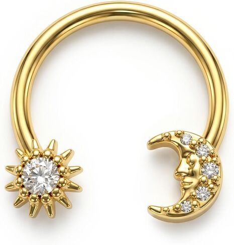 خواتم BodyBonita 16G Sun Moon Septum Rings، حلقات أنف من الفولاذ الجراحي 316L للنساء، مجوهرات CZ Barbell Septum Jewelry Daith Tragus Lip Helix Conch Piercings فضية اللون/14K مطلية بالذهب 10 مم in Kuwait