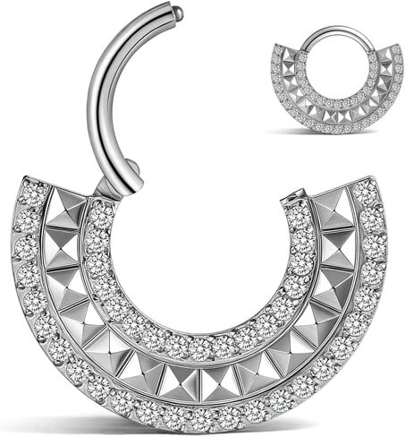 Nose rings,1PC 16G/10mm ASTM F136 Titanium Punk CZ Septum Ring Hoop Jewelry Clicker Cartilage Earrings Hinged Segment Daith Piercing in Saudi Arabia