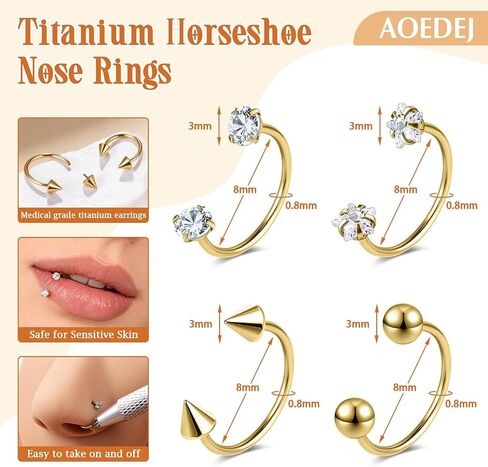aoedej 20g التيتانيوم حدوة الحصان الأنف خواتم داخليا مترابطة الحاجز مجوهرات الشفاه خواتم هوب labret مجوهرات سبايك تشيكوسلوفاكيا الكرة الحصان حذاء الأنف الدائري الأطواق للنساء الرجال in Kuwait