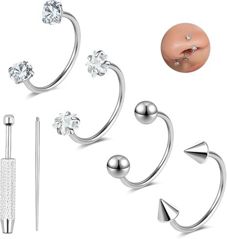 aoedej 20g التيتانيوم حدوة الحصان الأنف خواتم داخليا مترابطة الحاجز مجوهرات الشفاه خواتم هوب labret مجوهرات سبايك تشيكوسلوفاكيا الكرة الحصان حذاء الأنف الدائري الأطواق للنساء الرجال in Kuwait