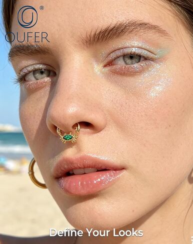OUFER حلقات حاجز السرطان 16G-مفصلة، ​​مجوهرات ثقب الحاجز الذهبي، أقراط دايث الزمرد اللامعة تشيكوسلوفاكيا، كوكبة هوب هيليكس الغضروف ثقب المجوهرات in Kuwait