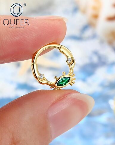 OUFER حلقات حاجز السرطان 16G-مفصلة، ​​مجوهرات ثقب الحاجز الذهبي، أقراط دايث الزمرد اللامعة تشيكوسلوفاكيا، كوكبة هوب هيليكس الغضروف ثقب المجوهرات in Kuwait
