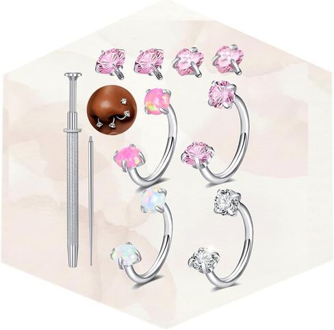 Longita 18g حدوة حصان الأنف الدائري للنساء مزدوجة جوهرة الحصان حذاء الأنف حلقة هوب الفضة الذهب 8 مم الجراحية الصلب أوبال الغضروف الحلزون الزنمة القرط Labret الشفاه ثقب المجوهرات حلقات الحاجز الصغيرة 18 مقياس in Kuwait