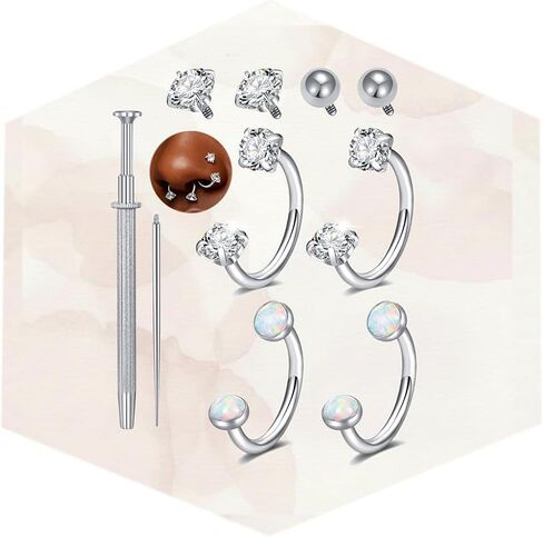 Longita 18g حدوة حصان الأنف الدائري للنساء مزدوجة جوهرة الحصان حذاء الأنف حلقة هوب الفضة الذهب 8 مم الجراحية الصلب أوبال الغضروف الحلزون الزنمة القرط Labret الشفاه ثقب المجوهرات حلقات الحاجز الصغيرة 18 مقياس in Kuwait