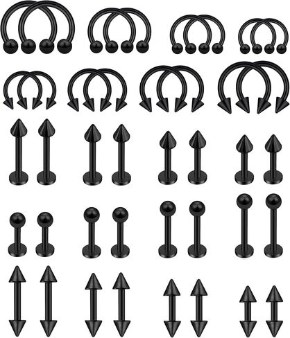 40Pcs 16G Lip Rings 316L Surgical Steel Snake Bite Labret Jewelry Monroe Lip Barbell Ring Daith Tragus Helix Nose Septum Piercing for Women Men 6mm/8mm/10mm/12mm in Saudi Arabia