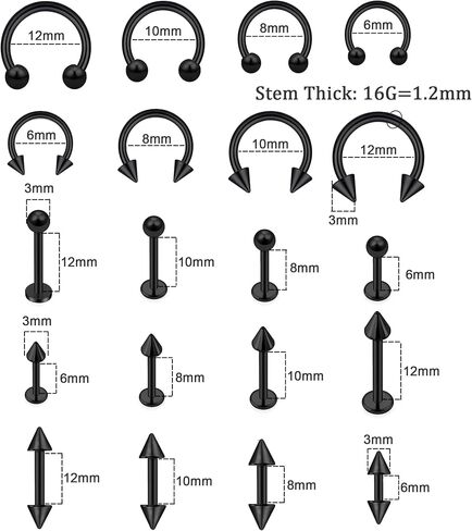 40Pcs 16G Lip Rings 316L Surgical Steel Snake Bite Labret Jewelry Monroe Lip Barbell Ring Daith Tragus Helix Nose Septum Piercing for Women Men 6mm/8mm/10mm/12mm in Saudi Arabia