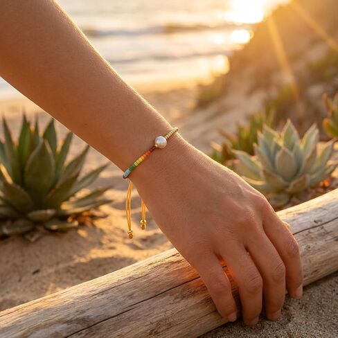 Rainbow Gold Beaded Drawstring Bracelets for Women Dainty White Pearl Friendship Bracelet Handmade Colorful Fashion Charm Jewelry Premium Practical Present Party Gifts in Saudi Arabia