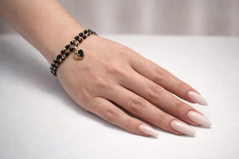 Double Strand Black Spinel Bracelet for Women, Gold Plated Hematite Beaded Bracelet with Heart Pendant Charm, Handmade Jewelry, Gift Box Organizer Included in Kuwait