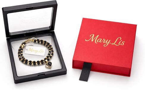 Double Strand Black Spinel Bracelet for Women, Gold Plated Hematite Beaded Bracelet with Heart Pendant Charm, Handmade Jewelry, Gift Box Organizer Included in Kuwait