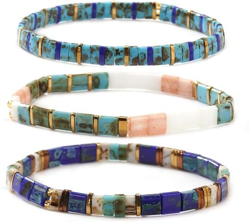 Tila Flat Seed Beaded Bracelets Stack for Women Men Boho Healing Gold Colorful Square Stretch Bracelet Set Accessories Jewelry Daily Vacation Party Holiday Friendship Gifts for Women in Saudi Arabia