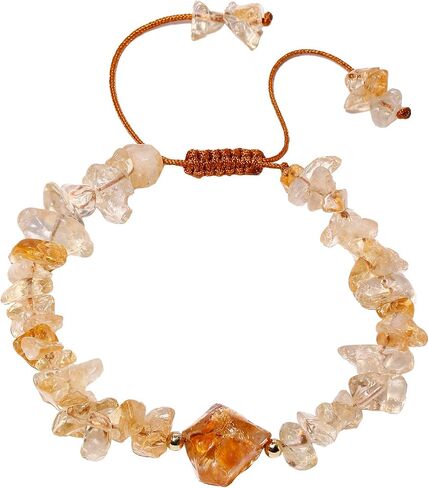 Irregular Crystal Chips Beaded Bracelets Raw Citrine Tumbled Stones Bracelets for Women Adjustable Handmade Wealth Jewelry in Saudi Arabia