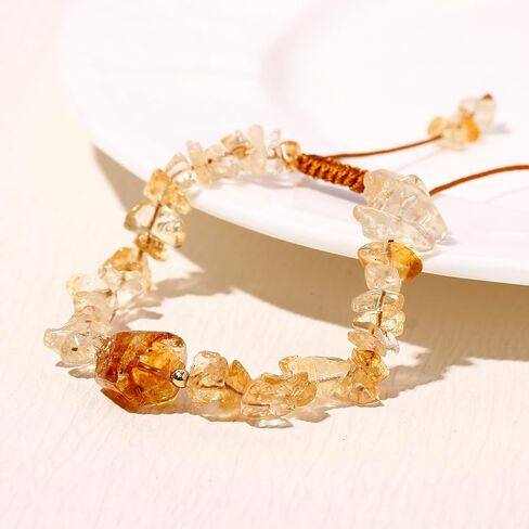 Irregular Crystal Chips Beaded Bracelets Raw Citrine Tumbled Stones Bracelets for Women Adjustable Handmade Wealth Jewelry in Saudi Arabia