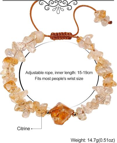 Irregular Crystal Chips Beaded Bracelets Raw Citrine Tumbled Stones Bracelets for Women Adjustable Handmade Wealth Jewelry in Saudi Arabia