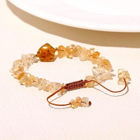 Irregular Crystal Chips Beaded Bracelets Raw Citrine Tumbled Stones Bracelets for Women Adjustable Handmade Wealth Jewelry in Saudi Arabia