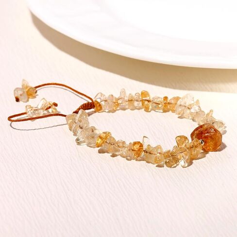 Irregular Crystal Chips Beaded Bracelets Raw Citrine Tumbled Stones Bracelets for Women Adjustable Handmade Wealth Jewelry in Saudi Arabia