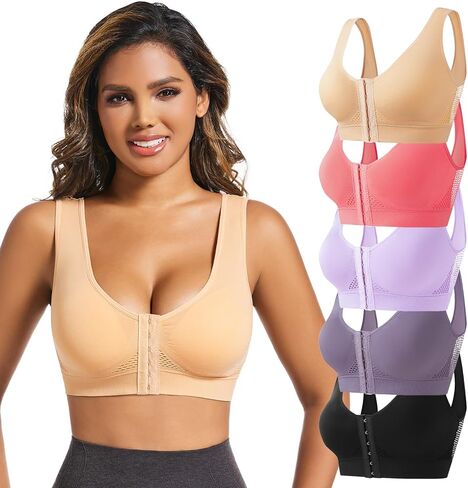 5-Pack Front Closure Bras Mastectomy Breathable Post Surgery Bralettes Set Wireless No Underwire in Saudi Arabia