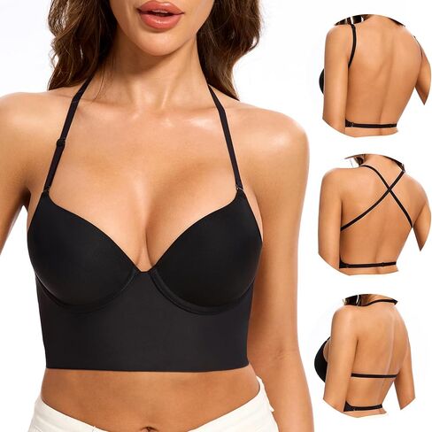 Low Back Bra for Women-Seamless Invisiable Backless Bras-Lightly Lined Low Cut Open Back Multiway Halter Brass in Saudi Arabia