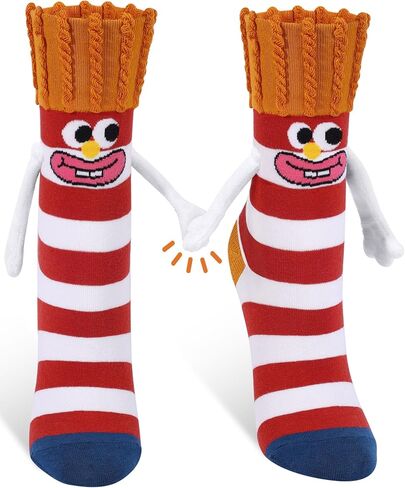 Funny Magnetic Food Socks for Women Girls, Crazy French Fries Hand Holding Crew Socks, Cute Novelty Cotton Sock White Elephant Gifts for Foodie Adult Stocking Stuffer in Saudi Arabia