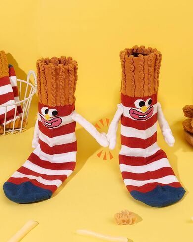 Funny Magnetic Food Socks for Women Girls, Crazy French Fries Hand Holding Crew Socks, Cute Novelty Cotton Sock White Elephant Gifts for Foodie Adult Stocking Stuffer in Saudi Arabia