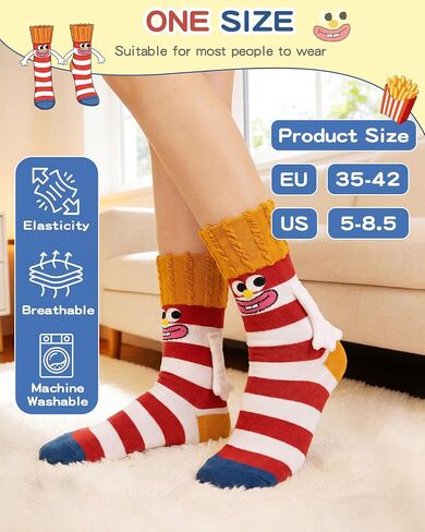 Funny Magnetic Food Socks for Women Girls, Crazy French Fries Hand Holding Crew Socks, Cute Novelty Cotton Sock White Elephant Gifts for Foodie Adult Stocking Stuffer in Saudi Arabia