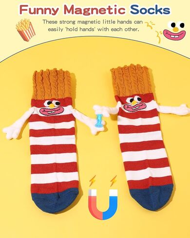 Funny Magnetic Food Socks for Women Girls, Crazy French Fries Hand Holding Crew Socks, Cute Novelty Cotton Sock White Elephant Gifts for Foodie Adult Stocking Stuffer in Saudi Arabia