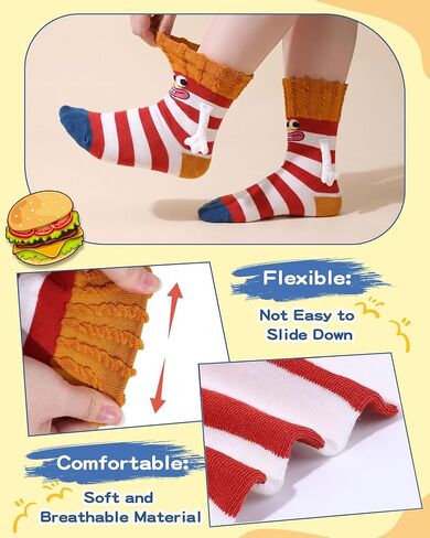 Funny Magnetic Food Socks for Women Girls, Crazy French Fries Hand Holding Crew Socks, Cute Novelty Cotton Sock White Elephant Gifts for Foodie Adult Stocking Stuffer in Saudi Arabia