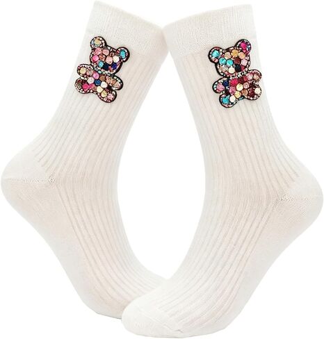 Women's Polka Dot Bow Tie Mid-Calf Socks, Fashion Ruffled Lace Up Crew Socks, Cute Preppy Style Casual Socks in Saudi Arabia
