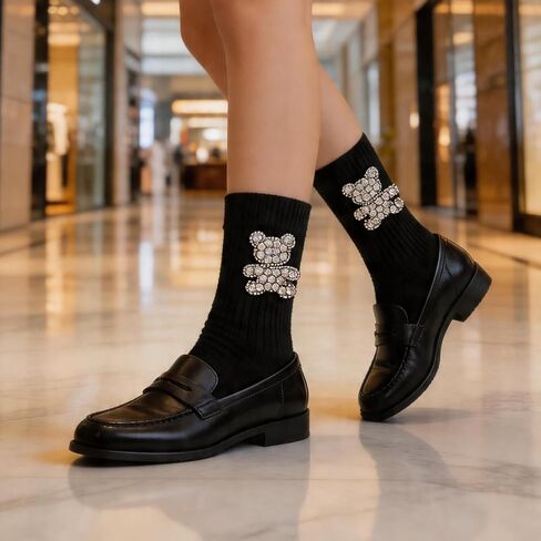 Women's Polka Dot Bow Tie Mid-Calf Socks, Fashion Ruffled Lace Up Crew Socks, Cute Preppy Style Casual Socks in Saudi Arabia