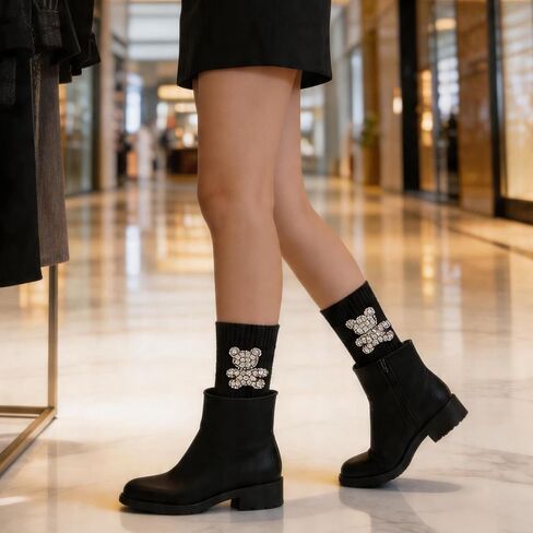 Women's Polka Dot Bow Tie Mid-Calf Socks, Fashion Ruffled Lace Up Crew Socks, Cute Preppy Style Casual Socks in Saudi Arabia