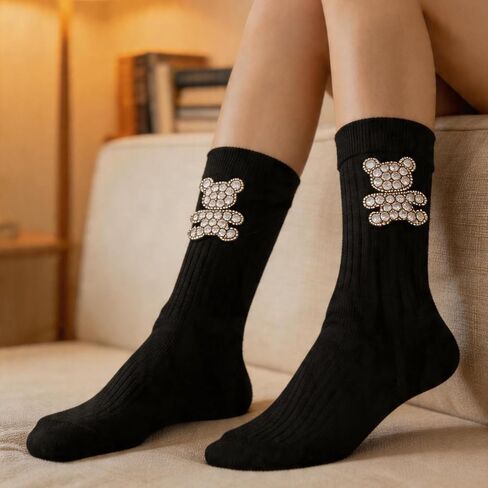 Women's Polka Dot Bow Tie Mid-Calf Socks, Fashion Ruffled Lace Up Crew Socks, Cute Preppy Style Casual Socks in Saudi Arabia