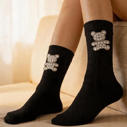 Women's Polka Dot Bow Tie Mid-Calf Socks, Fashion Ruffled Lace Up Crew Socks, Cute Preppy Style Casual Socks in Saudi Arabia