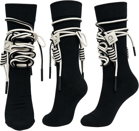 Women's Polka Dot Bow Tie Mid-Calf Socks, Fashion Ruffled Lace Up Crew Socks, Cute Preppy Style Casual Socks in Saudi Arabia