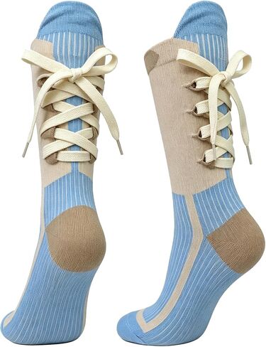 Women's Polka Dot Bow Tie Mid-Calf Socks, Fashion Ruffled Lace Up Crew Socks, Cute Preppy Style Casual Socks in Saudi Arabia