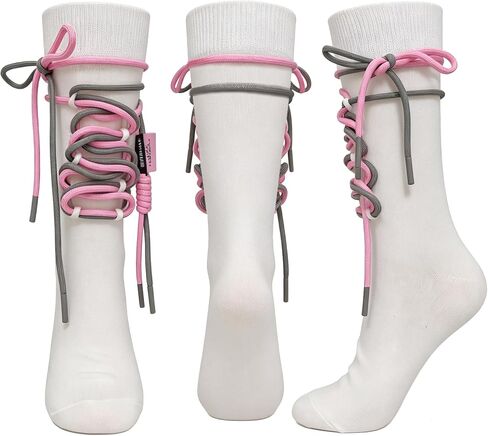 Women's Polka Dot Bow Tie Mid-Calf Socks, Fashion Ruffled Lace Up Crew Socks, Cute Preppy Style Casual Socks in Saudi Arabia