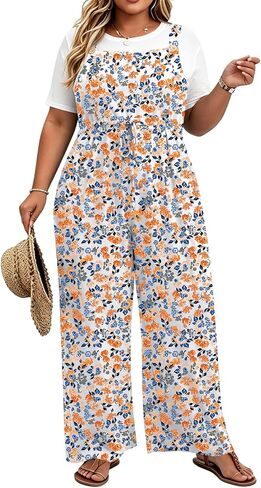 TAKEYAL Plus Size Jumpsuits for Women 2026 Summer Square Neck Rompers Drawstring Overalls with Pockets in Saudi Arabia