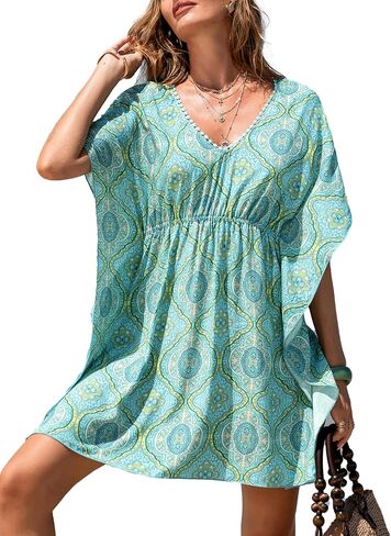 Cupshe Swimsuit Coverup for Women v Neck Engetric Lext Herist Short Sleeve Tove in Kuwait
