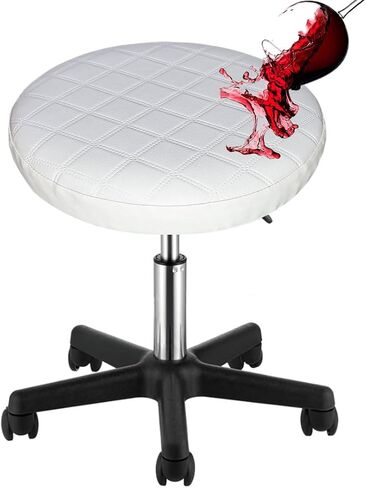 Levoberg Round Stool Cover Waterproof PU Round Bar Stool Covers Round Seat Cushion Cover Slipcovers with Elastic Band Round Counter Height Stool Covers for Kitchen Bar 1 Pack 14" White in Saudi Arabia