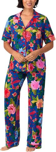 Room Service Women’s Pajama Sets, Short Sleeve Soft Stretch Button-Down Top with Open Leg Pants, 2-Piece Lounge Set in Saudi Arabia