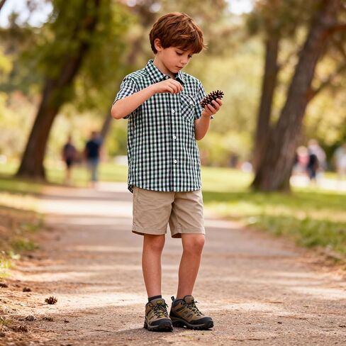 Button Down Plaid Boy Shirt: Kids Aged 4-13 Short Sleeve Cotton Breathable Top - Casual for Travel Church Wedding Outdoor in Saudi Arabia