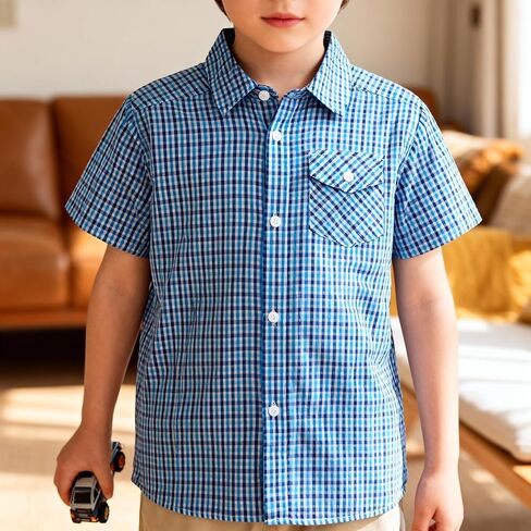 Button Down Plaid Boy Shirt: Kids Aged 4-13 Short Sleeve Cotton Breathable Top - Casual for Travel Church Wedding Outdoor in Saudi Arabia