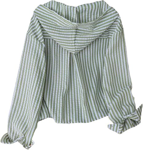 SOLY HUX Women's Striped Button Down Shirt Hooded Drawstring Long Sleeve Casual Blouse Tops in Kuwait
