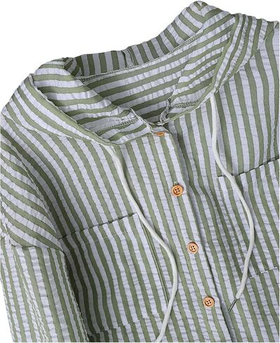 SOLY HUX Women's Striped Button Down Shirt Hooded Drawstring Long Sleeve Casual Blouse Tops in Kuwait