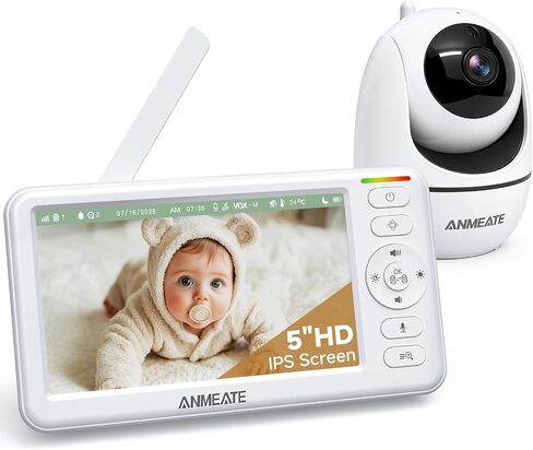 ANMEATE Baby Monitor with Remote Pan-Tilt-Zoom Camera,Large Display Video Baby Monitor with Camera and Audio |Infrared Night Vision |Two Way Talk | Room Temperature| Lullabies and 960ft Range（Black） in Saudi Arabia
