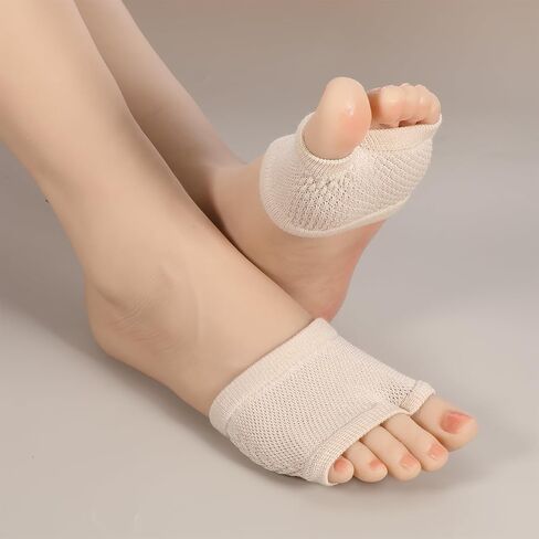 QfwdfcTrenz 5 Pairs Women Open Toe Half Socks, Cotton Peep Toe Sandal Liner Socks Non-Slip Toes Covers No Show Toeless Half Sock for Clogs Flip Flops Slides Slippers(3 Beige, 2 Black) in Kuwait