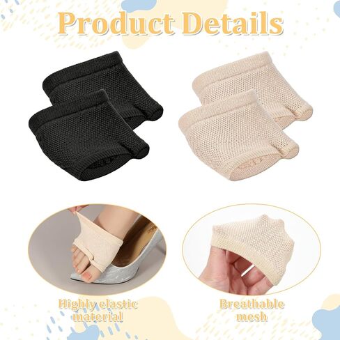 QfwdfcTrenz 5 Pairs Women Open Toe Half Socks, Cotton Peep Toe Sandal Liner Socks Non-Slip Toes Covers No Show Toeless Half Sock for Clogs Flip Flops Slides Slippers(3 Beige, 2 Black) in Kuwait